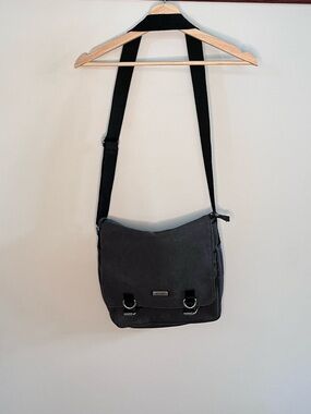 Katana Messenger Bag Charcoal Gray Canvas Crossbody Adjustable Strap Flap Top